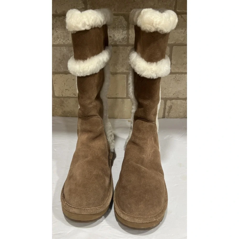 Michael Kors Shearling Lined Chestnut Tall Winter Boots AK14G Women's Size 7